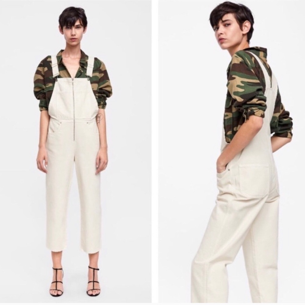Zara skinny front zip overalls, off-white, size XS